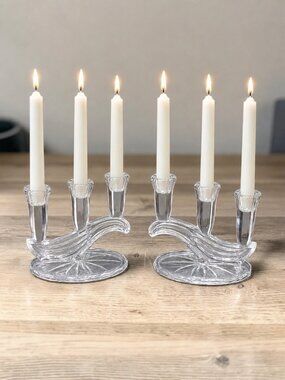 VTG Buder Bleikristall Crystal 3-Arm Candelabra Pair German Glass Candle Holder